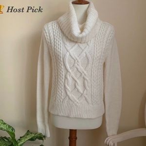 Express Off White Cable Knit Cowl Neck Sweater